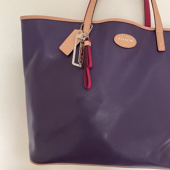 Coach Metro Large Leather Tote Shoulder Bag Handbag Purse Purple F31326 Classic - Picture 3 of 16